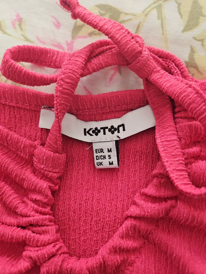 Pembe Fırfırlı Halter Yaka Crop Top - Görsel 2