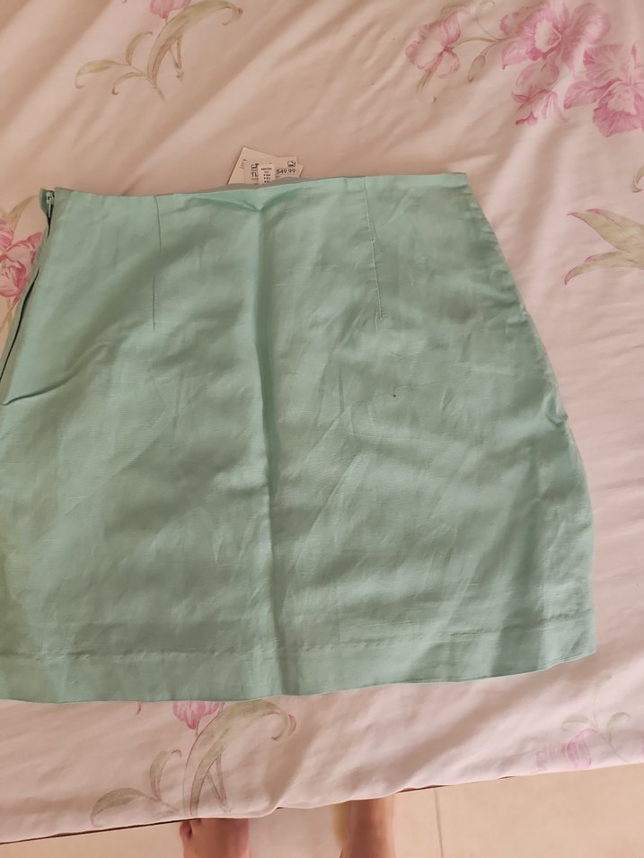 Yeşil Keten Mini Etek - Görsel 3