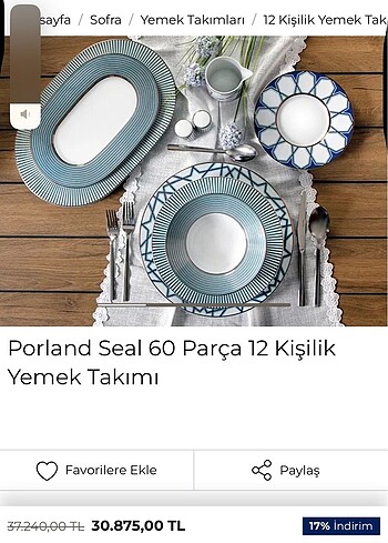 Porland seal yemek takımı