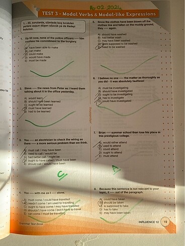  Beden Renk İnfluence grammar test book