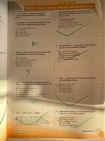  Beden Renk İnfluence grammar test book