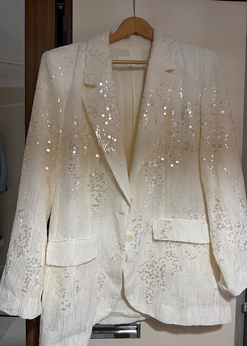 Zara Ekru Payetli Blazer Ceket Krem Pantolon Ceket Takim Cok Sik