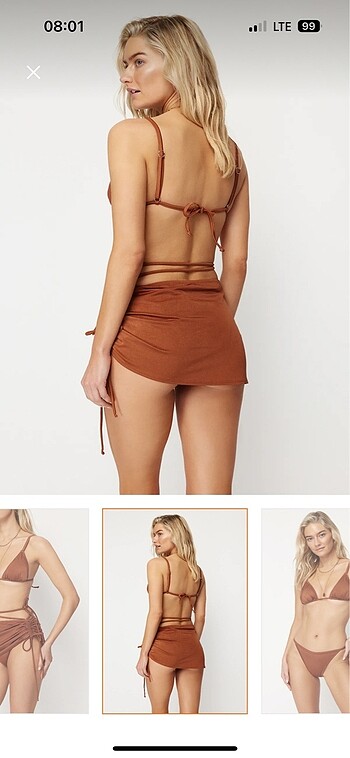xl Beden kahverengi Renk 3 lü bikini takımı