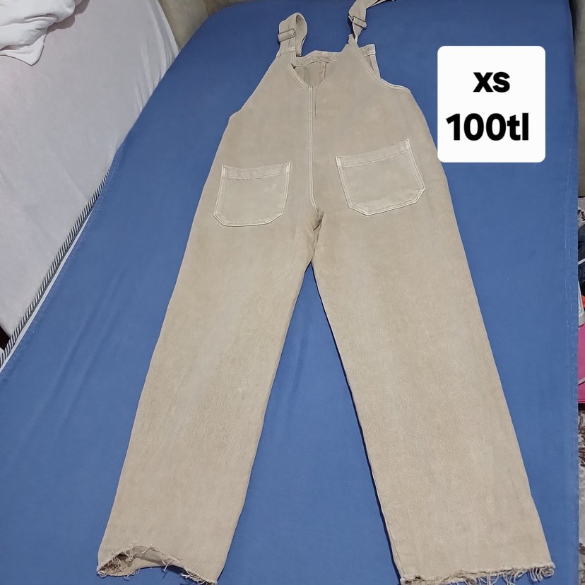 Bej Kadın Midi Kot Tulum - Görsel 2