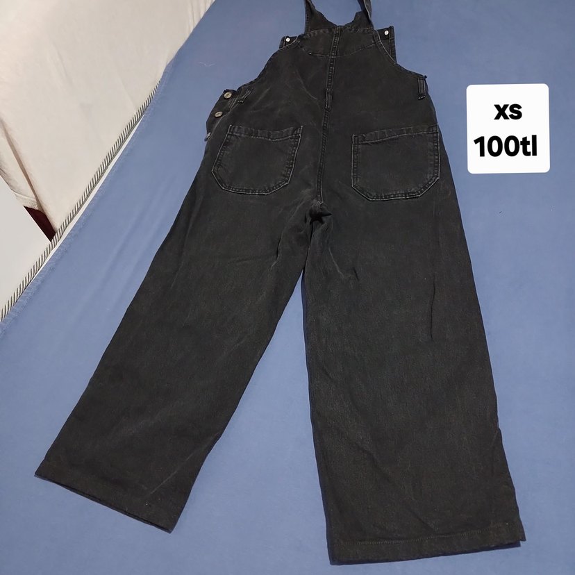 Kadın Siyah Denim Salaş Midi Tulum - Görsel 2
