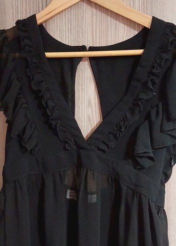 Siyah V Yakalı Fırfırlı Kadın Bluz - Görsel 2