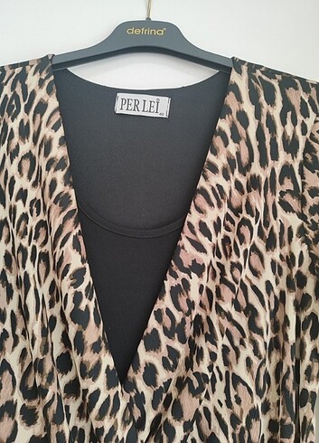 46 Beden Leopar desenli elbise