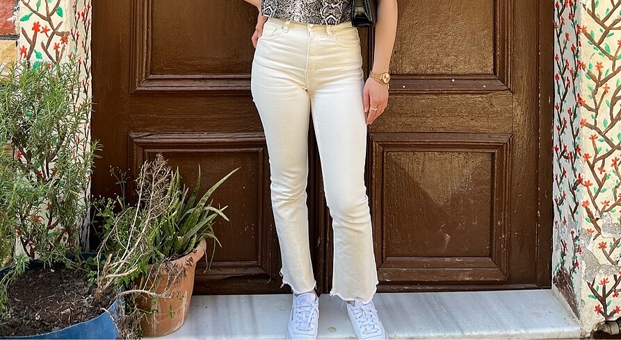 Zara krem rengi jean