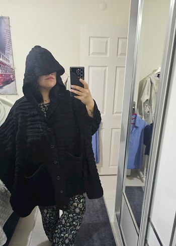 40 Beden siyah Renk Siyah Kapüşonlu pelerin panço