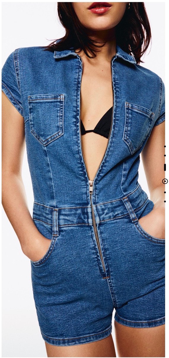 Bershka Kısa Kollu Denim Tulum - Görsel 2