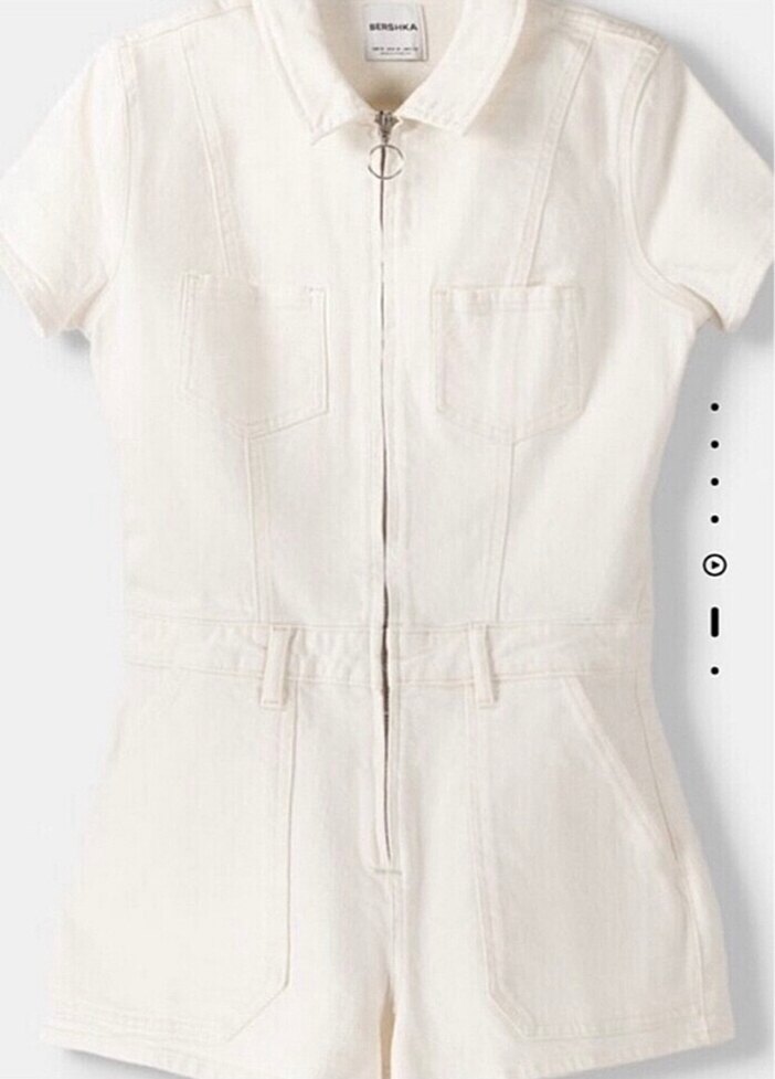 Bershka Beyaz Kısa Kollu Mini Tulum - Görsel 2