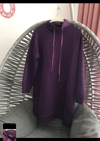 Kadın Mor Uzun Kollu Yüksek Yakalı Sweatshirt scuba