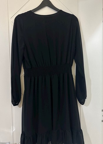 Siyah V Yaka Uzun Kollu Salaş Elbise - Görsel 2