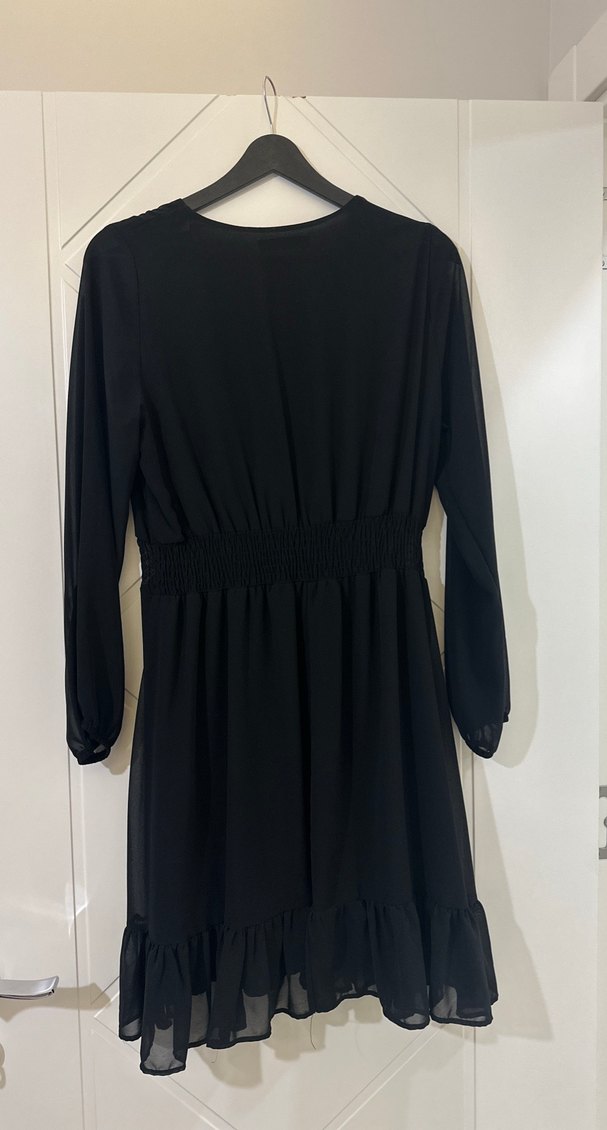 Siyah V Yaka Uzun Kollu Salaş Elbise - Görsel 2