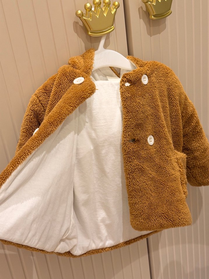 Kahverengi Çocuk Peluş Mont - Görsel 4