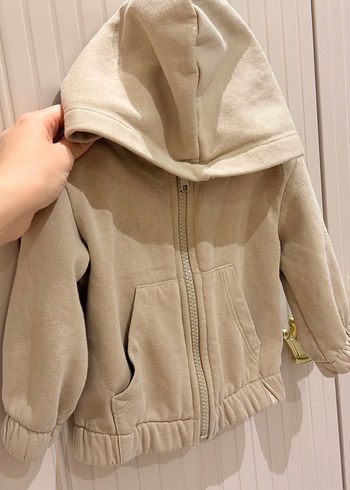 Çocuk Kapüşonlu Bej Fermuarlı Ceket - Görsel 2
