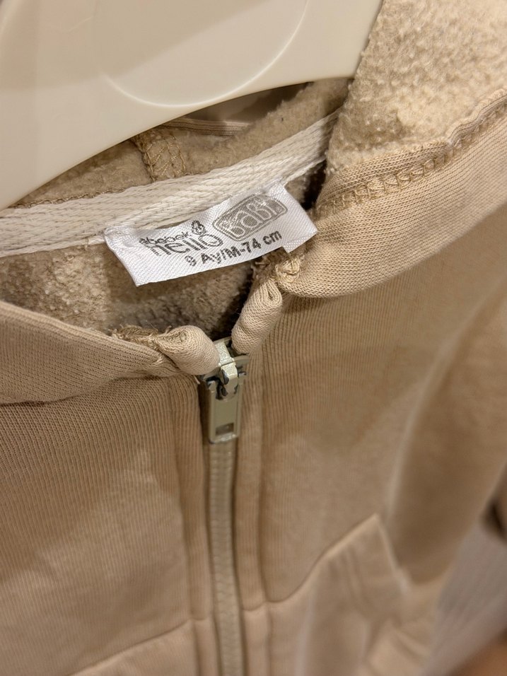 Çocuk Kapüşonlu Bej Fermuarlı Ceket - Görsel 3