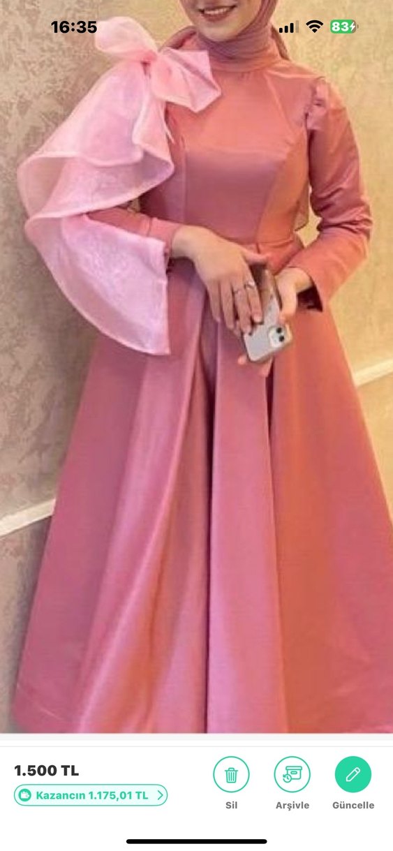 Pembe Drapeli Uzun Kollu Kadın Abiye - Görsel 3