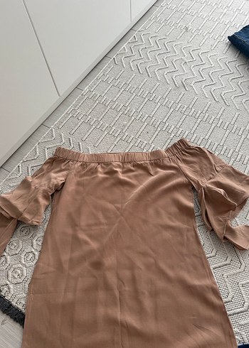 36 Beden camel Renk V Yaka Bej Midi Elbise