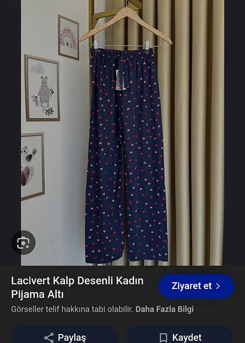 Lacivert Kalp Desenli Kadın Pijama Altı