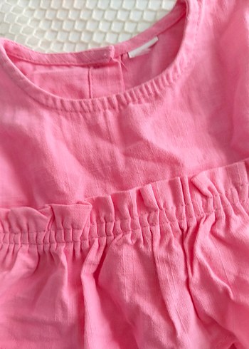Kız Çocuk Pembe Keten Fırfırlı Elbise - Görsel 5