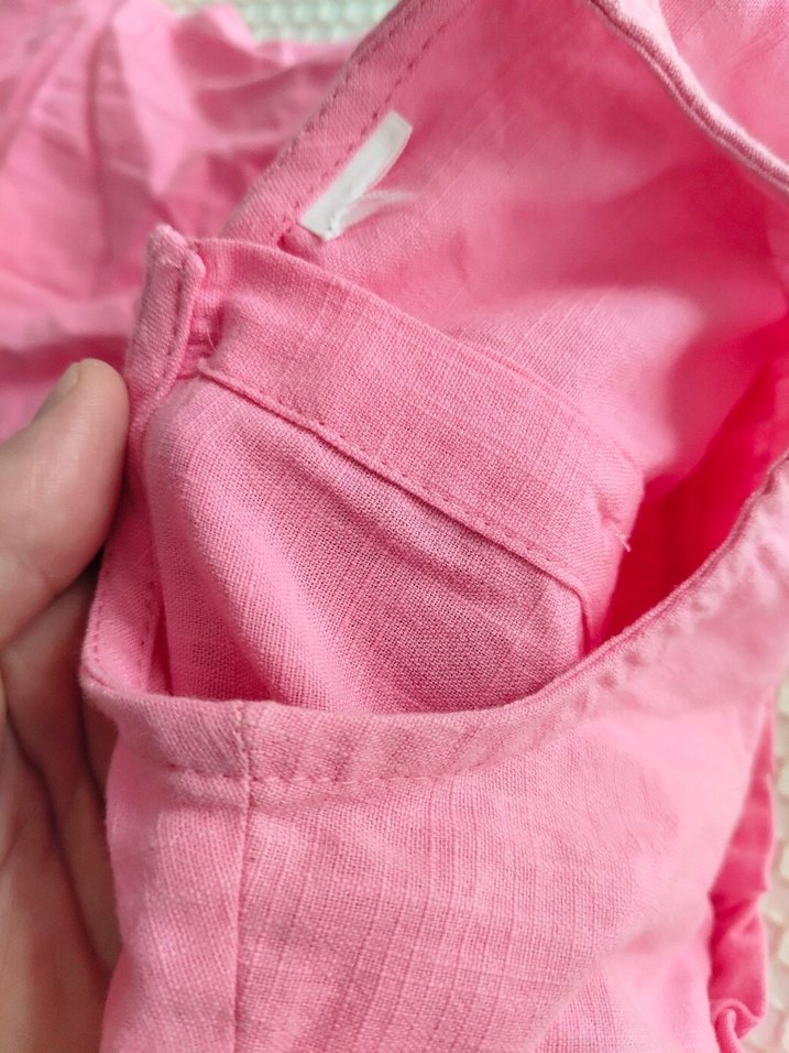 Kız Çocuk Pembe Keten Fırfırlı Elbise - Görsel 3