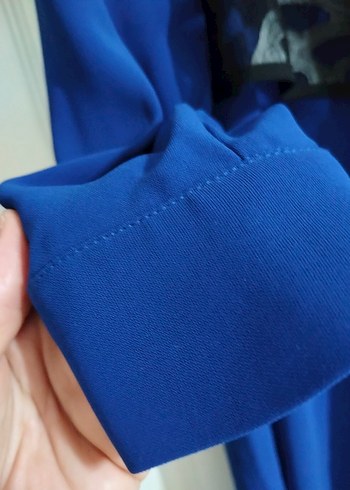 Uzun Kollu Mavi Gotik Elbise - Görsel 8