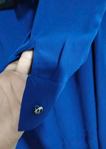 Uzun Kollu Mavi Gotik Elbise - Görsel 5