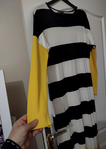 Uzun Kollu Çizgili Kadın Triko Elbise - Görsel 5