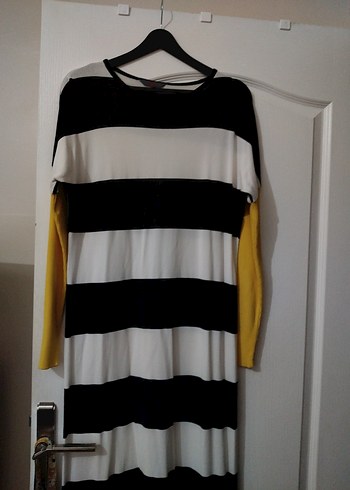 Uzun Kollu Çizgili Kadın Triko Elbise - Görsel 7