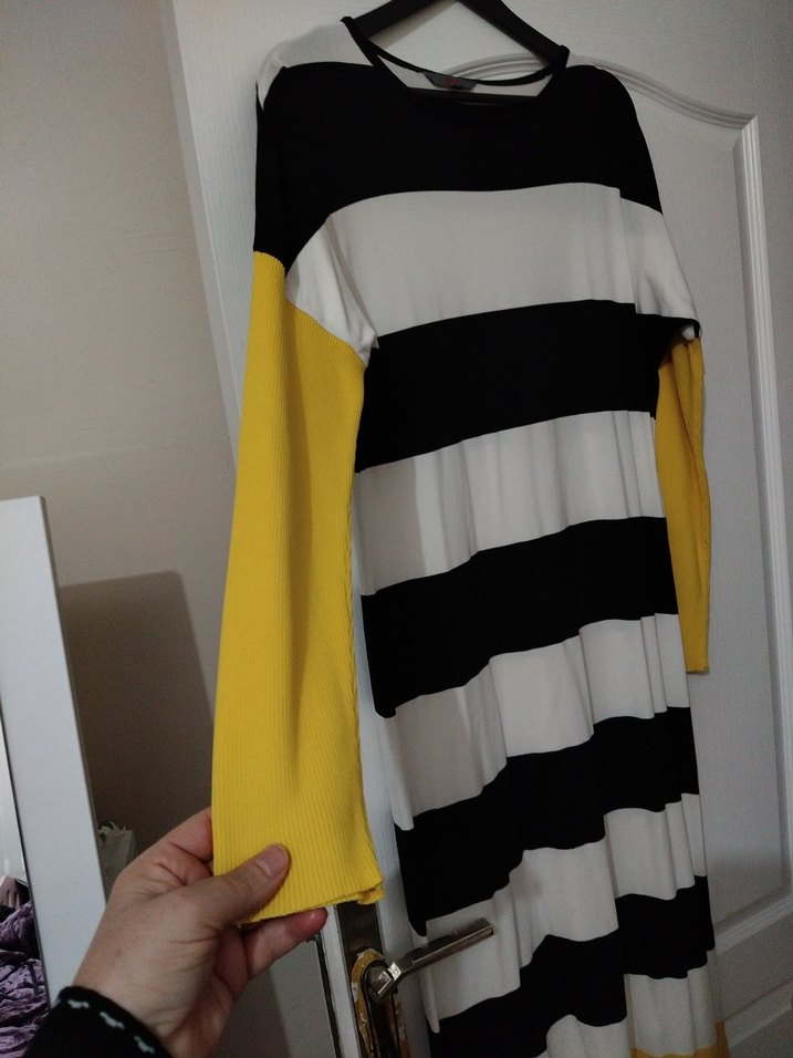 Uzun Kollu Çizgili Kadın Triko Elbise - Görsel 5