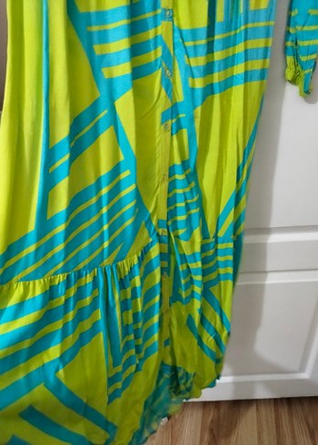 Uzun Kollu Düğmeli Bohem Elbise - Görsel 3