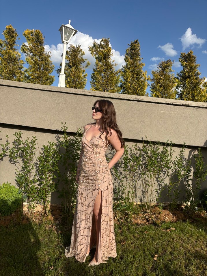 Pudra Pullu Abiye Elbise - Görsel 3