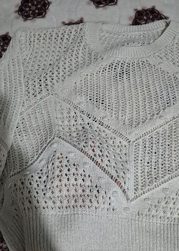 Bohem Tarz Örgü Beyaz Kadın Kazak - Görsel 2