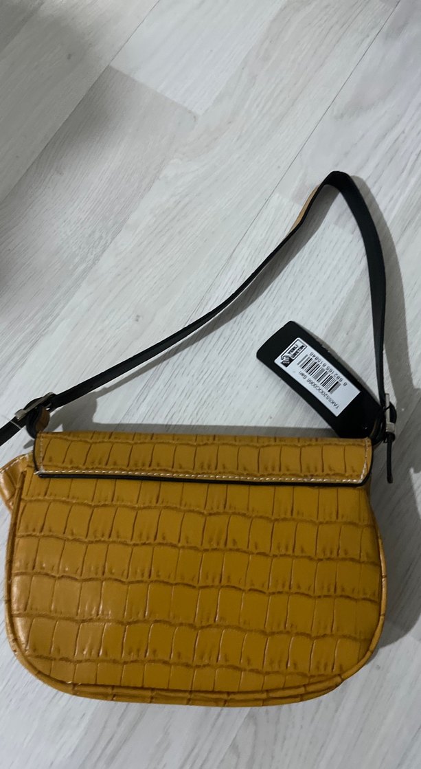 Hardal Yılan Desenli Deri Kadın Çanta - Görsel 4