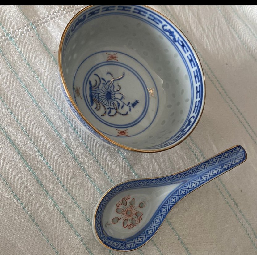 Nakış desenli mavi kase ve kaşık - Görsel 2