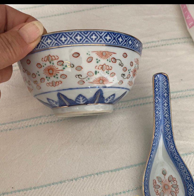 Nakış desenli mavi kase ve kaşık - Görsel 3