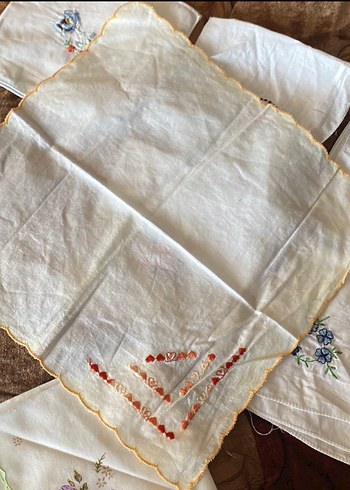 Nakışlı Vintage kadın Mendilleri Beyaz - Görsel 2