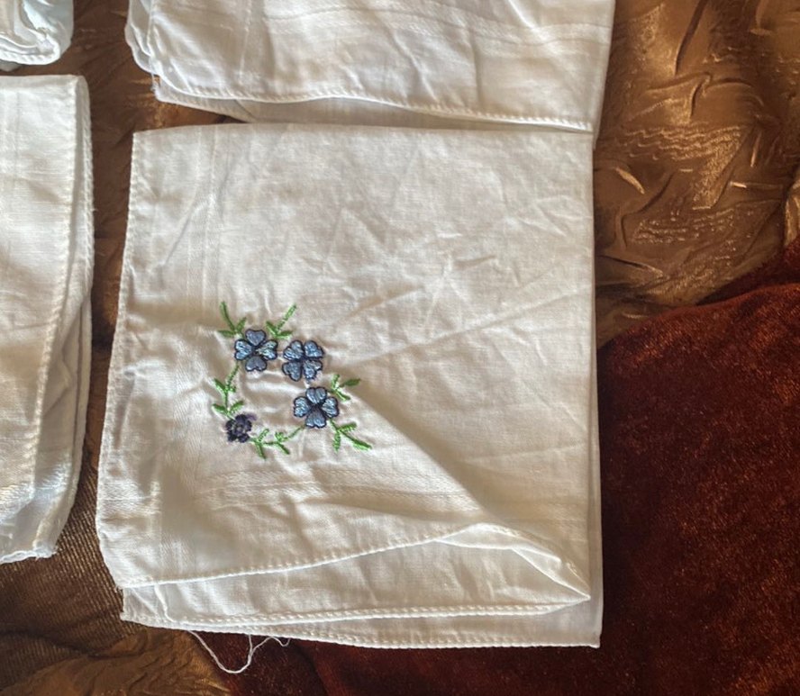 Nakışlı Vintage kadın Mendilleri Beyaz - Görsel 3