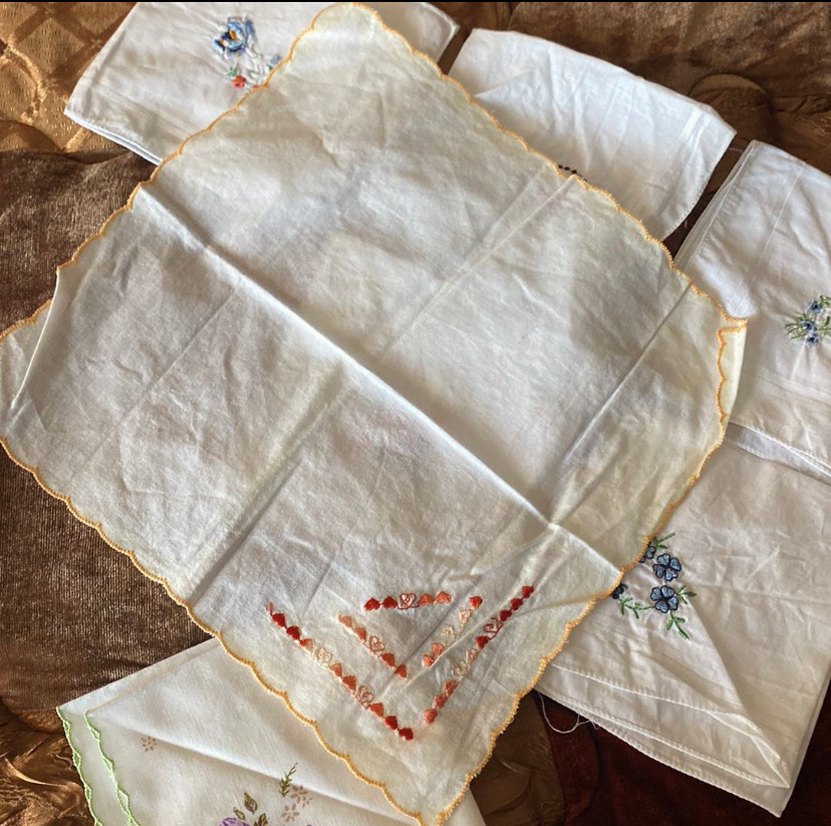 Nakışlı Vintage kadın Mendilleri Beyaz - Görsel 2