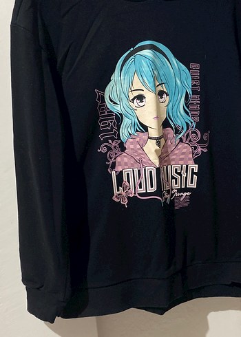 Kız Çocuk Siyah Kapüşonlu Sweatshirt - Görsel 4