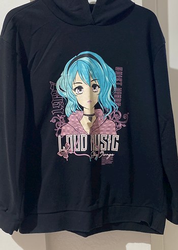 Kız Çocuk Siyah Kapüşonlu Sweatshirt - Görsel 2