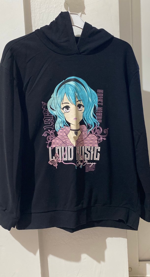 Kız Çocuk Siyah Kapüşonlu Sweatshirt - Görsel 2