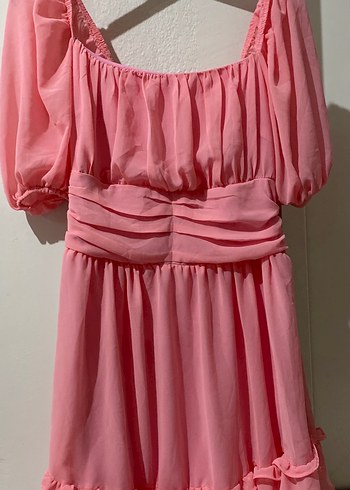 Pembe Fırfırlı Mini Elbise - Görsel 2