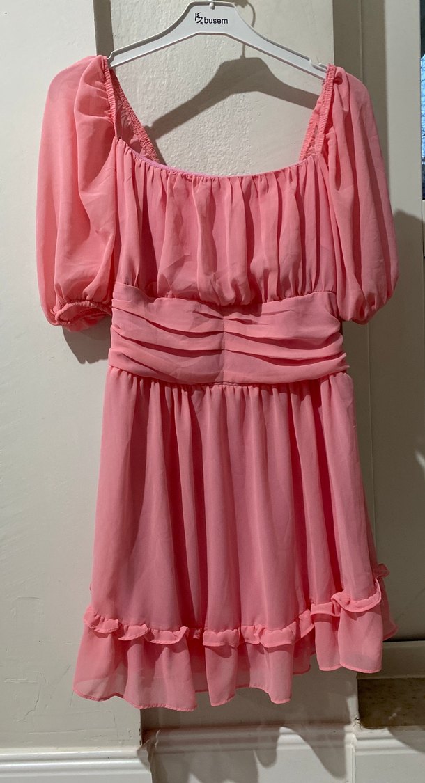 Pembe Fırfırlı Mini Elbise - Görsel 3