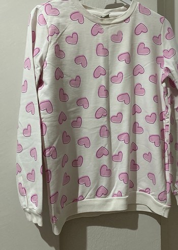 Kız Çocuk Pembe Kalp Baskılı Pamuklu Sweatshirt - Görsel 3