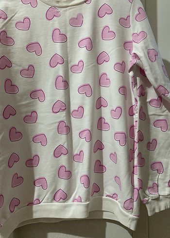 Kız Çocuk Pembe Kalp Baskılı Pamuklu Sweatshirt - Görsel 4