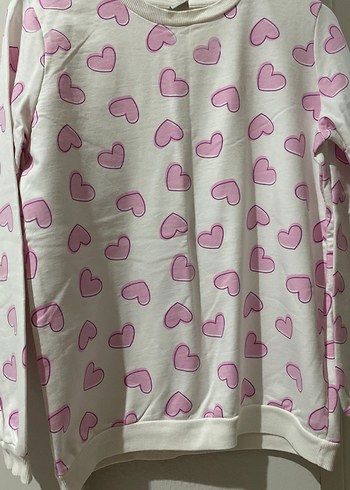 Kız Çocuk Pembe Kalp Baskılı Pamuklu Sweatshirt - Görsel 2