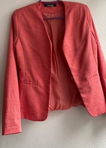 Düğmeli Pembe Kadın Blazer Ceket - Görsel 2