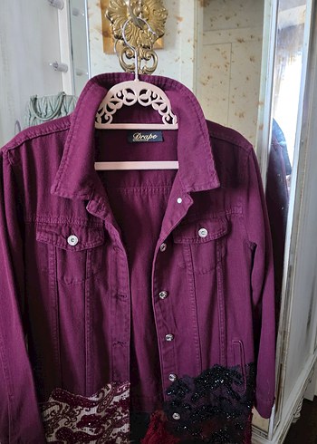 Drape Butik Bordo Nakışlı Bohem Kadın Denim Ceket